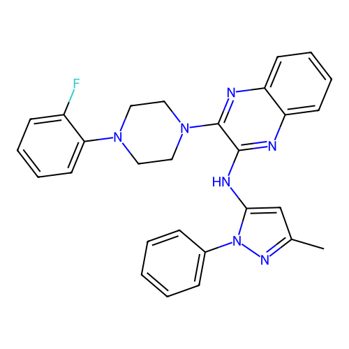 3-[4-(2-fluorophenyl)piperazin-1-yl]-N-(3-methyl-1-phenyl-1H-pyrazol-5-yl)quinoxalin-2-amine structure