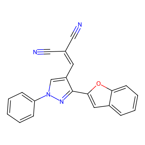 2-((3-(benzofuran-2-yl)-1-phenyl-1H-pyrazol-4-yl)methylene)malononitrile structure