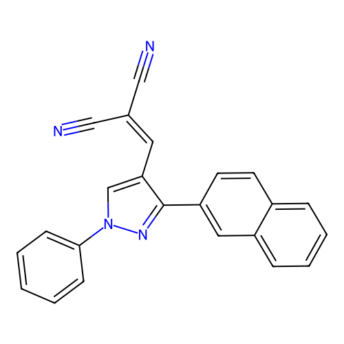 2-((3-(naphthalen-2-yl)-1-phenyl-1H-pyrazol-4-yl)methylene)malononitrile structure
