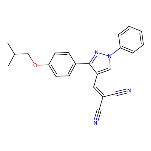 2-((3-(4-isobutoxyphenyl)-1-phenyl-1H-pyrazol-4-yl)methylene)malononitrile structure