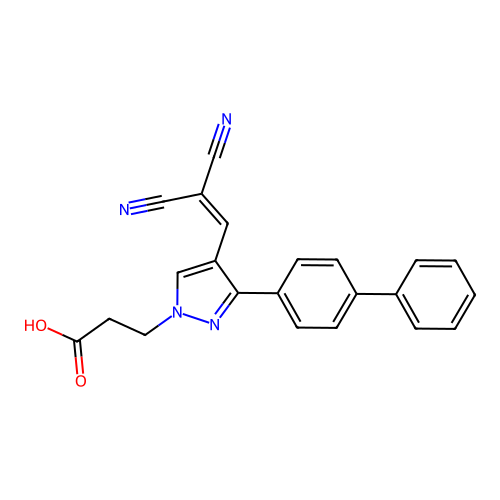 3-(3-([1,1'-biphenyl]-4-yl)-4-(2,2-dicyanovinyl)-1H-pyrazol-1-yl)propanoic acid structure