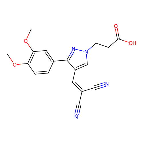 3-[4-(2,2-dicyanoethenyl)-3-(3,4-dimethoxyphenyl)pyrazol-1-yl]propanoic Acid structure