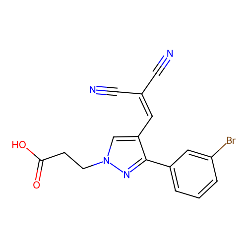 3-[3-(3-bromophenyl)-4-(2,2-dicyanoethenyl)pyrazol-1-yl]propanoic Acid structure