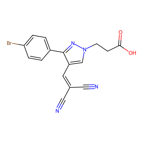 3-[3-(4-bromophenyl)-4-(2,2-dicyanoethenyl)pyrazol-1-yl]propanoic Acid structure