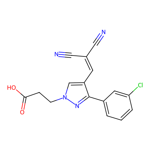 3-[4-(2,2-Dicyanovinyl)-3-(3-chlorophenyl)pyrazolyl]propanoic acid structure