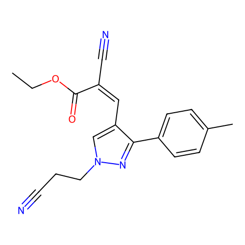 (Z)-ethyl 2-cyano-3-(1-(2-cyanoethyl)-3-(p-tolyl)-1H-pyrazol-4-yl)acrylate structure