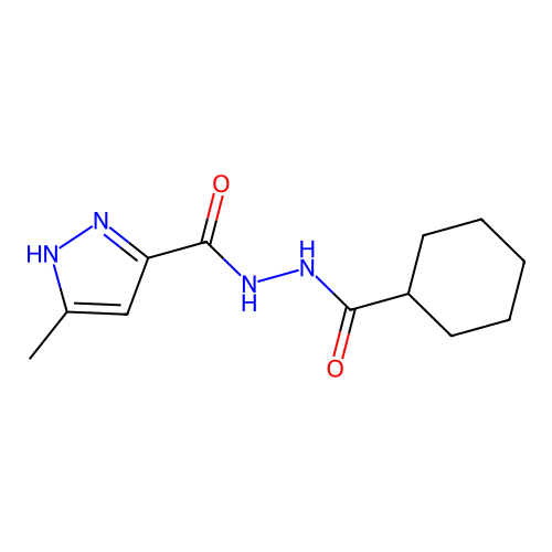 N'-(cyclohexylcarbonyl)-3-methyl-1H-pyrazole-5-carbohydrazide structure
