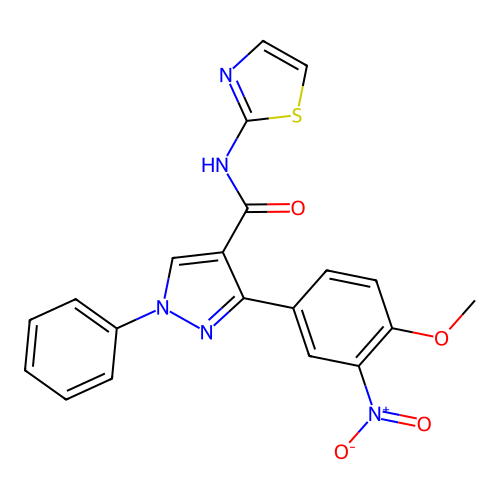 3-(4-methoxy-3-nitrophenyl)-1-phenyl-N-(thiazol-2-yl)-1H-pyrazole-4-carboxamide structure