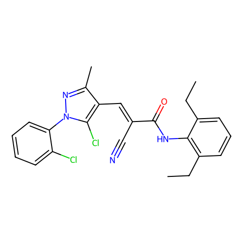 (E)-3-[5-chloro-1-(2-chlorophenyl)-3-methylpyrazol-4-yl]-2-cyano-N-(2,6-diethylphenyl)prop-2-enamide structure