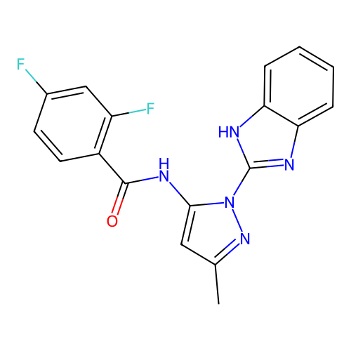 N-[2-(1H-benzimidazol-2-yl)-5-methylpyrazol-3-yl]-2,4-difluorobenzamide structure