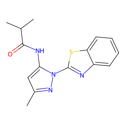 N-[2-(1,3-benzothiazol-2-yl)-5-methylpyrazol-3-yl]-2-methylpropanamide structure