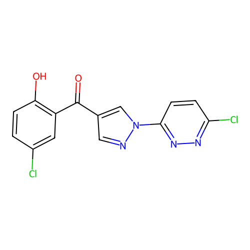 4-chloro-2-[1-(6-chloropyridazin-3-yl)-1H-pyrazole-4-carbonyl]phenol structure
