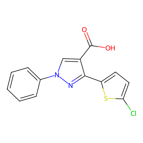 3-(5-chlorothiophen-2-yl)-1-phenyl-1H-pyrazole-4-carboxylic acid structure