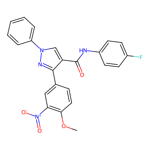 N-(4-fluorophenyl)-3-(4-methoxy-3-nitrophenyl)-1-phenyl-1H-pyrazole-4-carboxamide structure