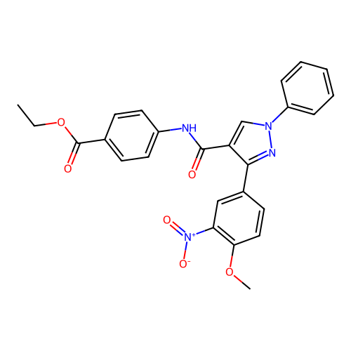 Ethyl 4-[[3-(4-methoxy-3-nitrophenyl)-1-phenylpyrazole-4-carbonyl]amino]benzoate structure