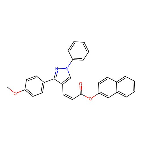 (Z)-naphthalen-2-yl 3-(3-(4-methoxyphenyl)-1-phenyl-1H-pyrazol-4-yl)acrylate structure