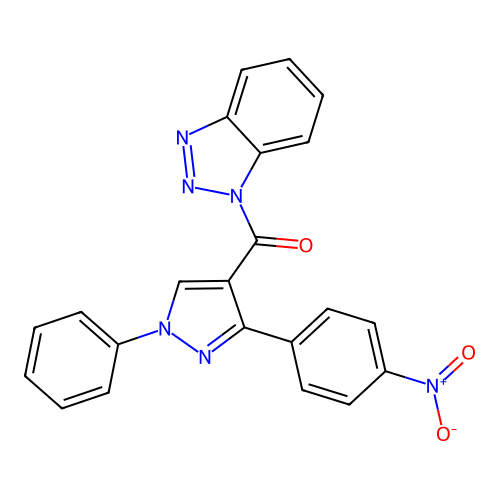 Benzotriazol-1-yl-[3-(4-nitrophenyl)-1-phenylpyrazol-4-yl]methanone structure