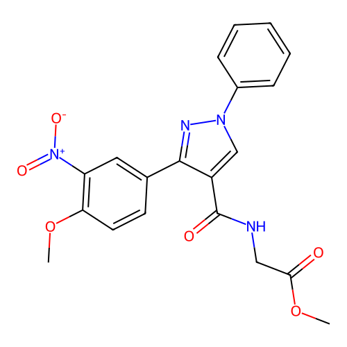 Methyl 2-[[3-(4-methoxy-3-nitrophenyl)-1-phenylpyrazole-4-carbonyl]amino]acetate structure