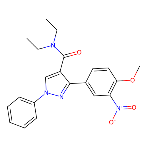 N,N-diethyl-3-(4-methoxy-3-nitrophenyl)-1-phenyl-1H-pyrazole-4-carboxamide structure