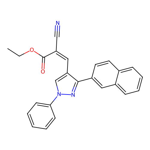 (Z)-ethyl 2-cyano-3-(3-(naphthalen-2-yl)-1-phenyl-1H-pyrazol-4-yl)acrylate structure