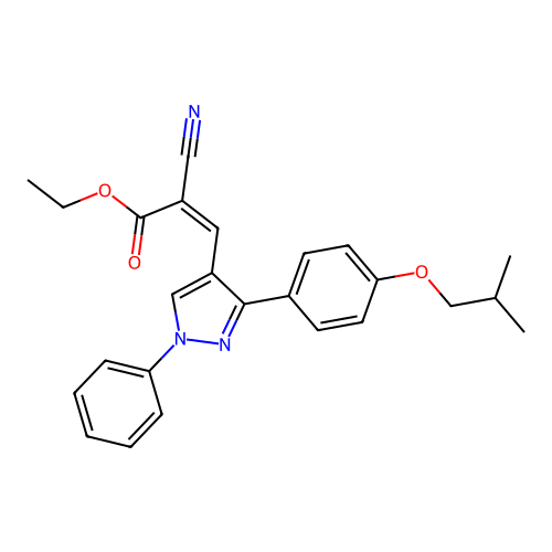 (Z)-ethyl 2-cyano-3-(3-(4-isobutoxyphenyl)-1-phenyl-1H-pyrazol-4-yl)acrylate structure