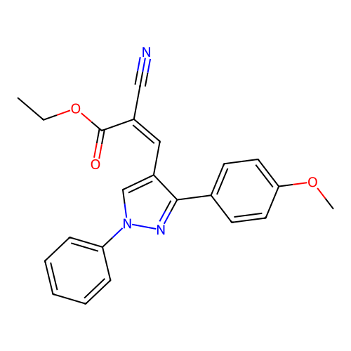 (Z)-ethyl 2-cyano-3-(3-(4-methoxyphenyl)-1-phenyl-1H-pyrazol-4-yl)acrylate structure