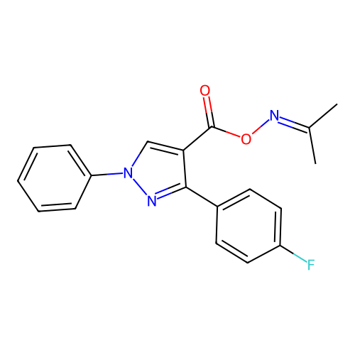 (propan-2-ylidene)amino 3-(4-fluorophenyl)-1-phenyl-1H-pyrazole-4-carboxylate structure
