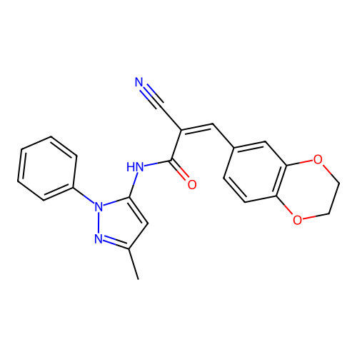 (Z)-2-Cyano-3-(2,3-dihydro-1,4-benzodioxin-6-yl)-N-(5-methyl-2-phenylpyrazol-3-yl)prop-2-enamide structure
