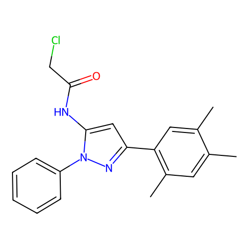 2-chloro-N-[1-phenyl-3-(2,4,5-trimethylphenyl)-1H-pyrazol-5-yl]acetamide structure