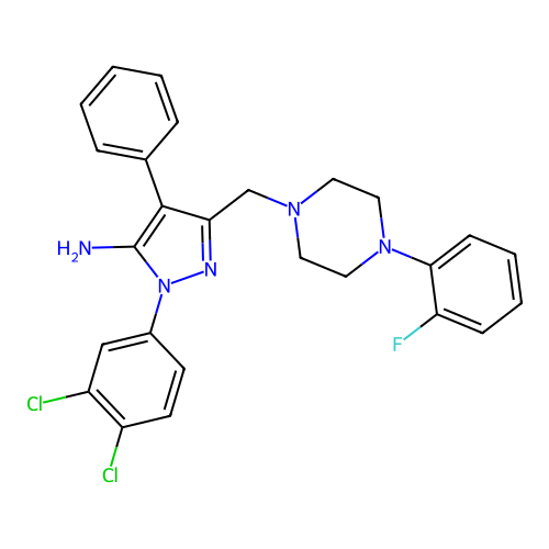 1-(3,4-Dichlorophenyl)-3-{[4-(2-fluorophenyl)piperazin-1-yl]methyl}-4-phenyl-1H-pyrazol-5-amine structure