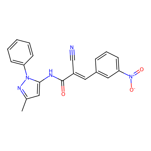 2-cyano-N-(3-methyl-1-phenyl-1H-pyrazol-5-yl)-3-(3-nitrophenyl)prop-2-enamide structure