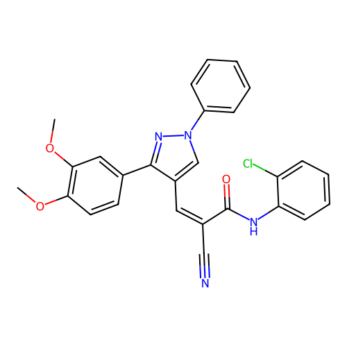 N-(2-chlorophenyl)-2-cyano-3-[3-(3,4-dimethoxyphenyl)-1-phenyl-1H-pyrazol-4-yl]prop-2-enamide structure