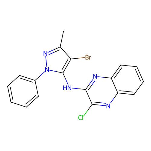 N-(4-bromo-3-methyl-1-phenyl-1H-pyrazol-5-yl)-3-chloroquinoxalin-2-amine structure