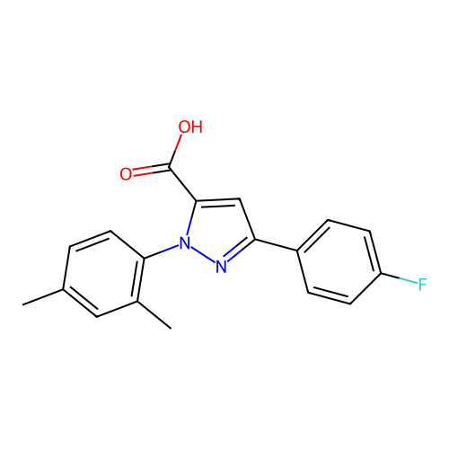 1-(2,4-dimethylphenyl)-3-(4-fluorophenyl)-1H-pyrazole-5-carboxylic acid structure