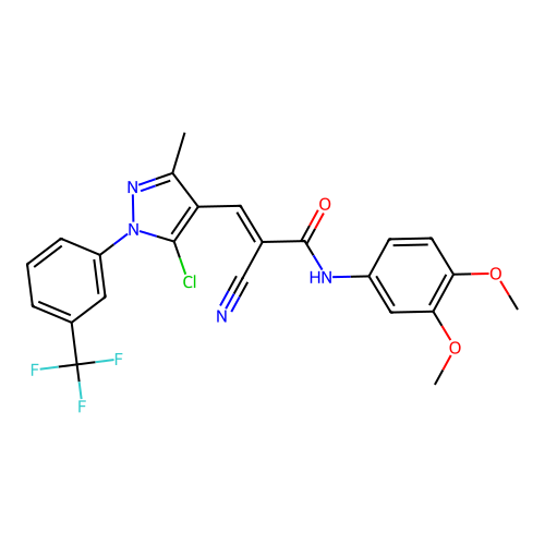 (E)-3-[5-chloro-3-methyl-1-[3-(trifluoromethyl)phenyl]pyrazol-4-yl]-2-cyano-N-(3,4-dimethoxyphenyl)prop-2-enamide structure
