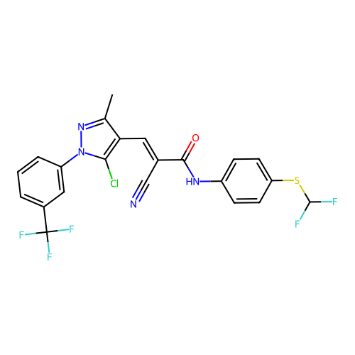 (E)-3-[5-chloro-3-methyl-1-[3-(trifluoromethyl)phenyl]pyrazol-4-yl]-2-cyano-N-[4-(difluoromethylsulfanyl)phenyl]prop-2-enamide structure