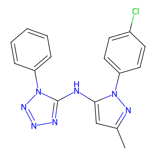 N-(1-(4-chlorophenyl)-3-methyl-1H-pyrazol-5-yl)-1-phenyl-1H-tetrazol-5-amine structure