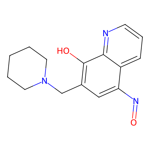 (5E)-5-(hydroxyimino)-7-(piperidin-1-ylmethyl)quinolin-8(5H)-one structure