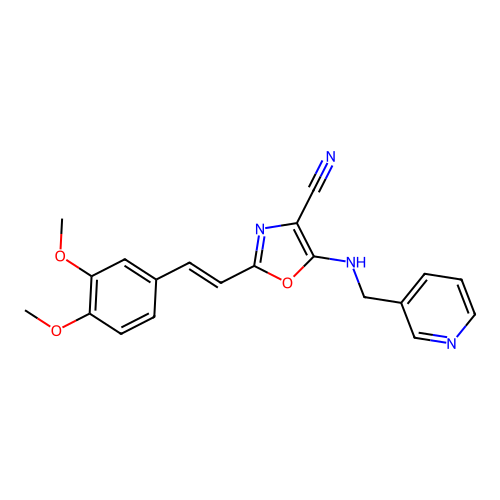 2-[(E)-2-(3,4-dimethoxyphenyl)ethenyl]-5-(pyridin-3-ylmethylamino)-1,3-oxazole-4-carbonitrile structure