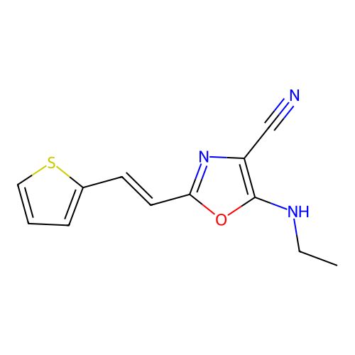 5-(ethylamino)-2-[(E)-2-thiophen-2-ylethenyl]-1,3-oxazole-4-carbonitrile structure