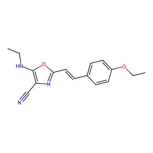 2-[(E)-2-(4-ethoxyphenyl)ethenyl]-5-(ethylamino)-1,3-oxazole-4-carbonitrile structure
