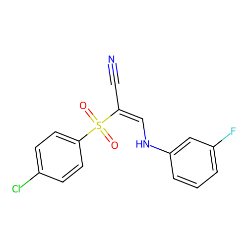 2-((4-Chlorophenyl)sulfonyl)-3-((3-fluorophenyl)amino)prop-2-enenitrile structure