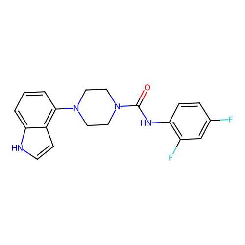 N-(2,4-difluorophenyl)-4-(1H-indol-4-yl)piperazine-1-carboxamide structure