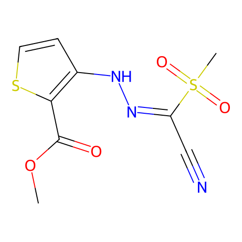 Methyl 3-[2-[cyano(methylsulfonyl)methylidene]hydrazinyl]thiophene-2-carboxylate structure