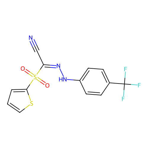 Acetonitrile, (2-thienylsulfonyl)[[4-(trifluoromethyl)phenyl]hydrazono]- structure