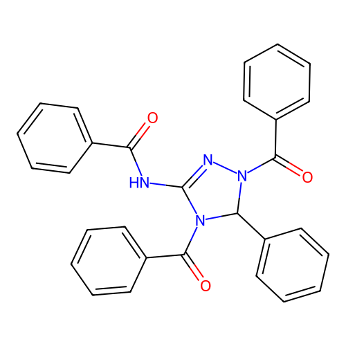 N-(1,4-dibenzoyl-5-phenyl-4,5-dihydro-1H-1,2,4-triazol-3-yl)benzamide structure