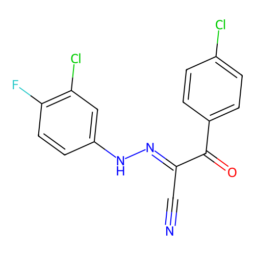 N'-(3-Chloro-4-fluorophenyl)-2-(4-chlorophenyl)-2-oxoacetohydrazonoyl cyanide structure