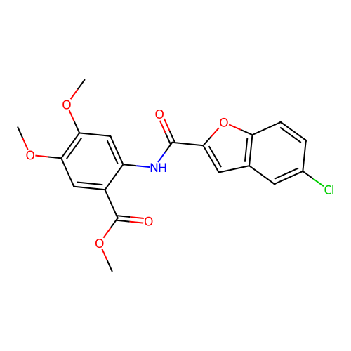 Methyl 2-{[(5-chloro-1-benzofuran-2-yl)carbonyl]amino}-4,5-dimethoxybenzoate structure