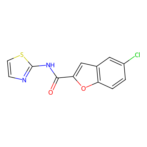 5-chloro-N-(1,3-thiazol-2-yl)-1-benzofuran-2-carboxamide structure