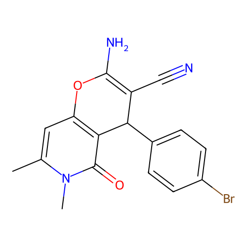 2-amino-4-(4-bromophenyl)-6,7-dimethyl-5-oxo-5,6-dihydro-4H-pyrano[3,2-c]pyridine-3-carbonitrile structure